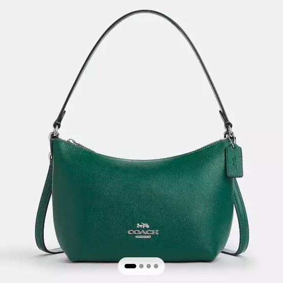Coach Zip Top Shoulder Bag Silver Emerald Green CW390 - Picture 14 of 16